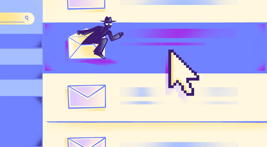 illustration of scammer leaving email icon, scams