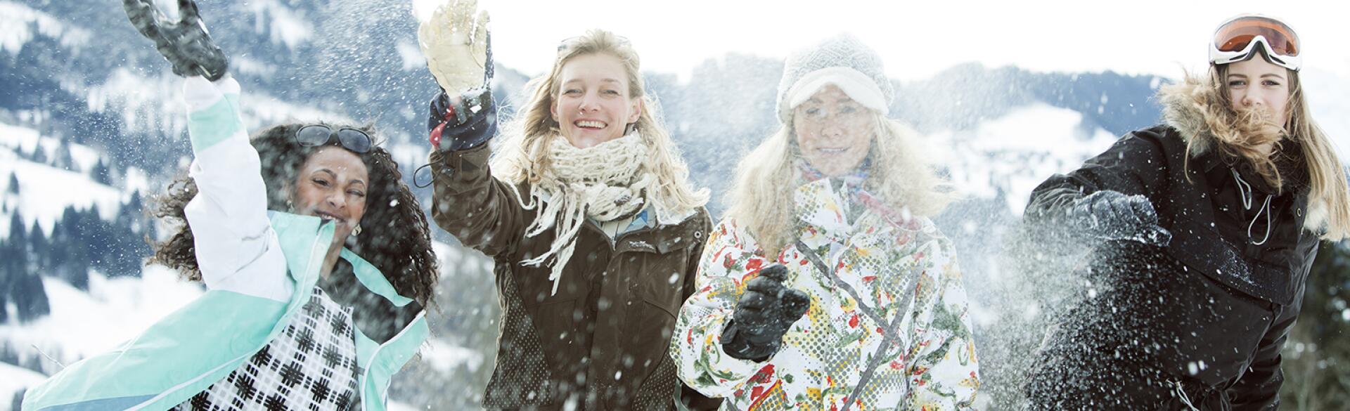 aarp, the girlfriend, skiing, snowboarding, winter sports, snowball fight, best friends