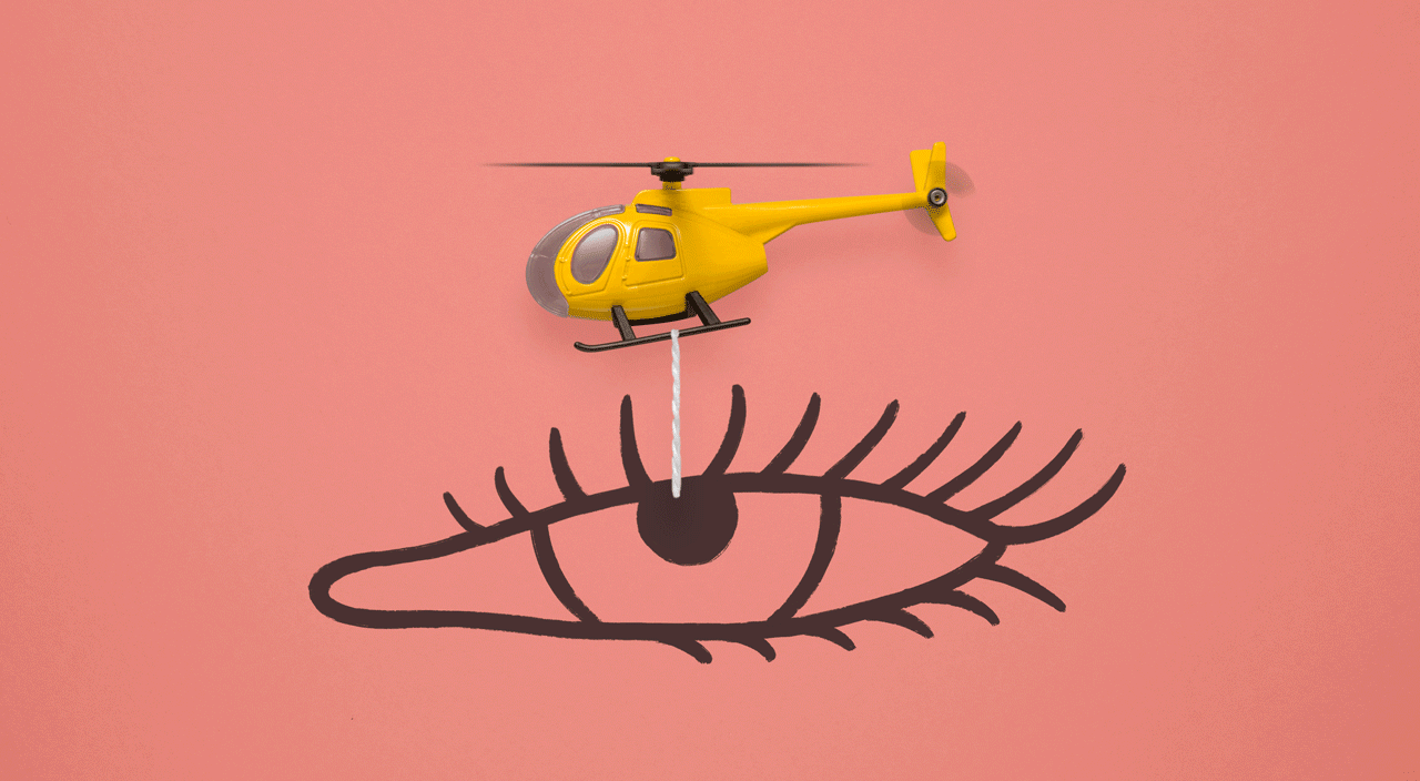 animation of helicopter giving an eye lift to eye