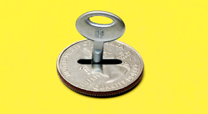 Photo illustration of a key inside of a quarter