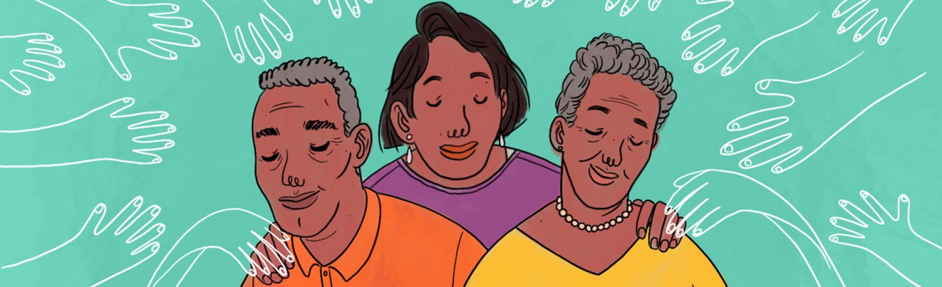 aarp, sisters, illustration, parents