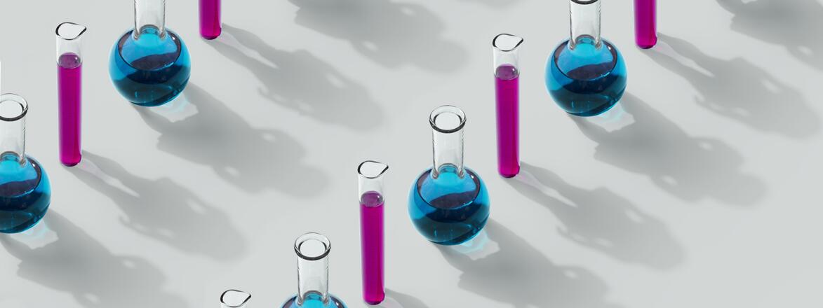 A photo of a series of beakers and test tubes.