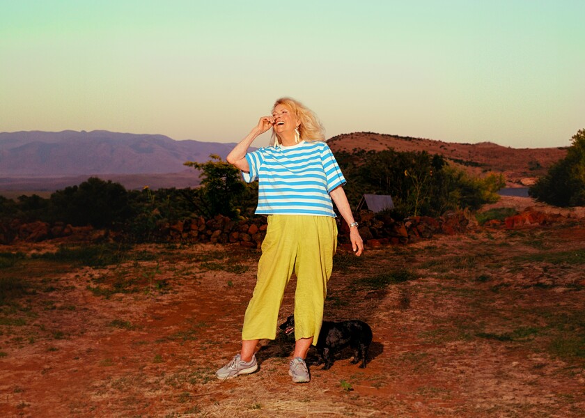 Babette Beatty outside of her home in Halfway, OR