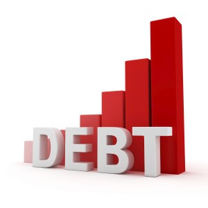 Growth bar graph of debt on white