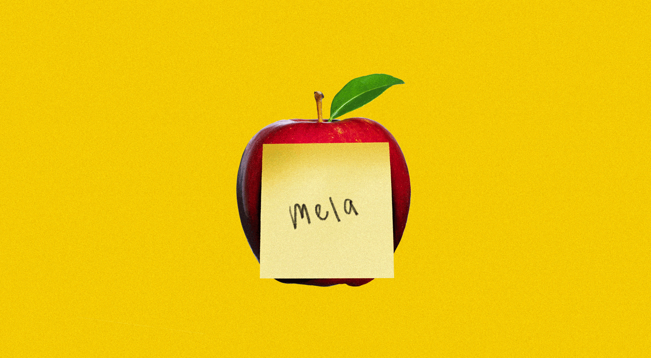 gif of post-its on apple with the word "apple" in different languages