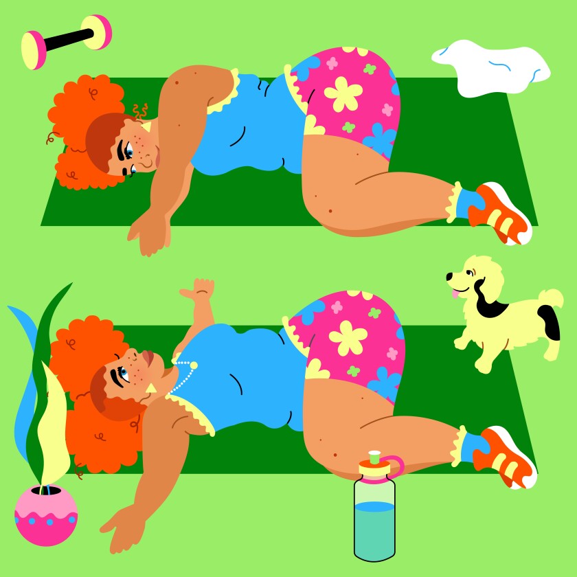 illustration of woman doing the open book exercise on floor mat