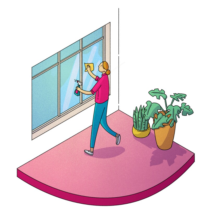 illustration of woman cleaning windows