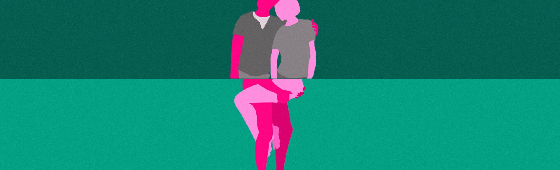 illustration of man and woman with clothes on on top and nothing on the bottom