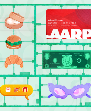 illustration of different items to save money on, aarp savings, aarp membership