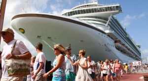 Passengers disembarking from a cruise ship