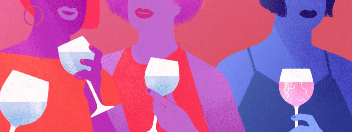 illustration of women with wine glasses in their hands