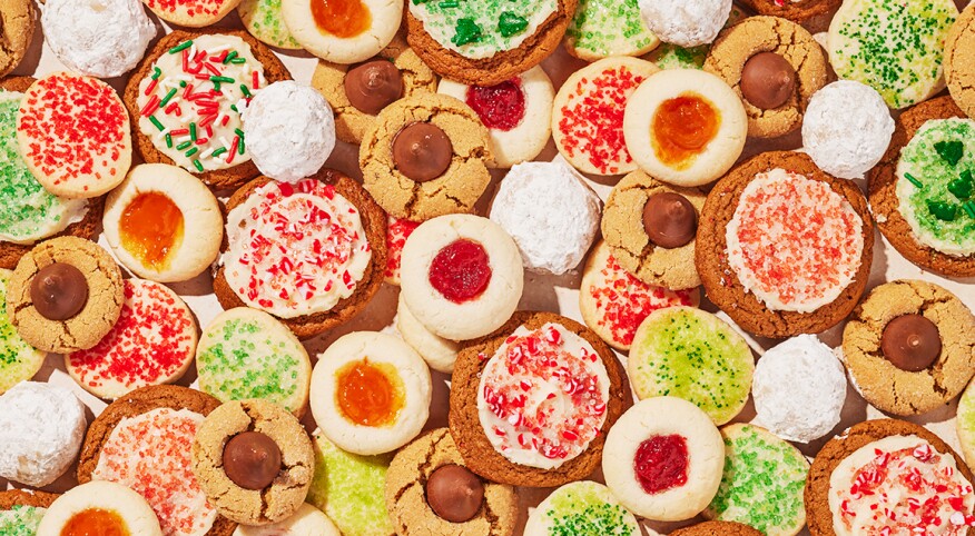 Traditional Christmas cookies close up stacked in layers