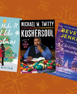 photo collage of holiday books to read in winter 2023