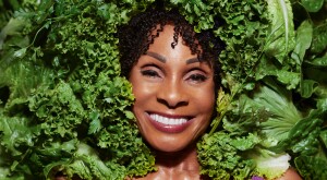 Chef Babette poses with leafy greens