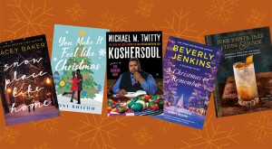 photo collage of holiday books to read in winter 2023