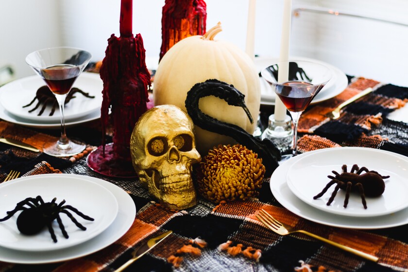 Halloween-themed table setting