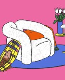 image of woman exhausted laying over white chair, humming, lower stress