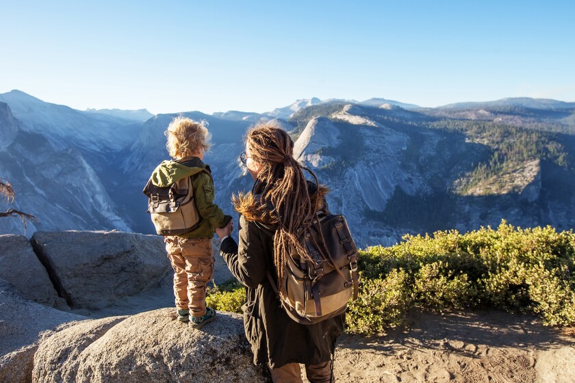 Mother,With,Son,Visit,Yosemite,National,Park,In,California