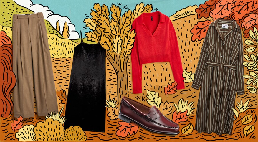 photo collage of fall fashion staples against fall background