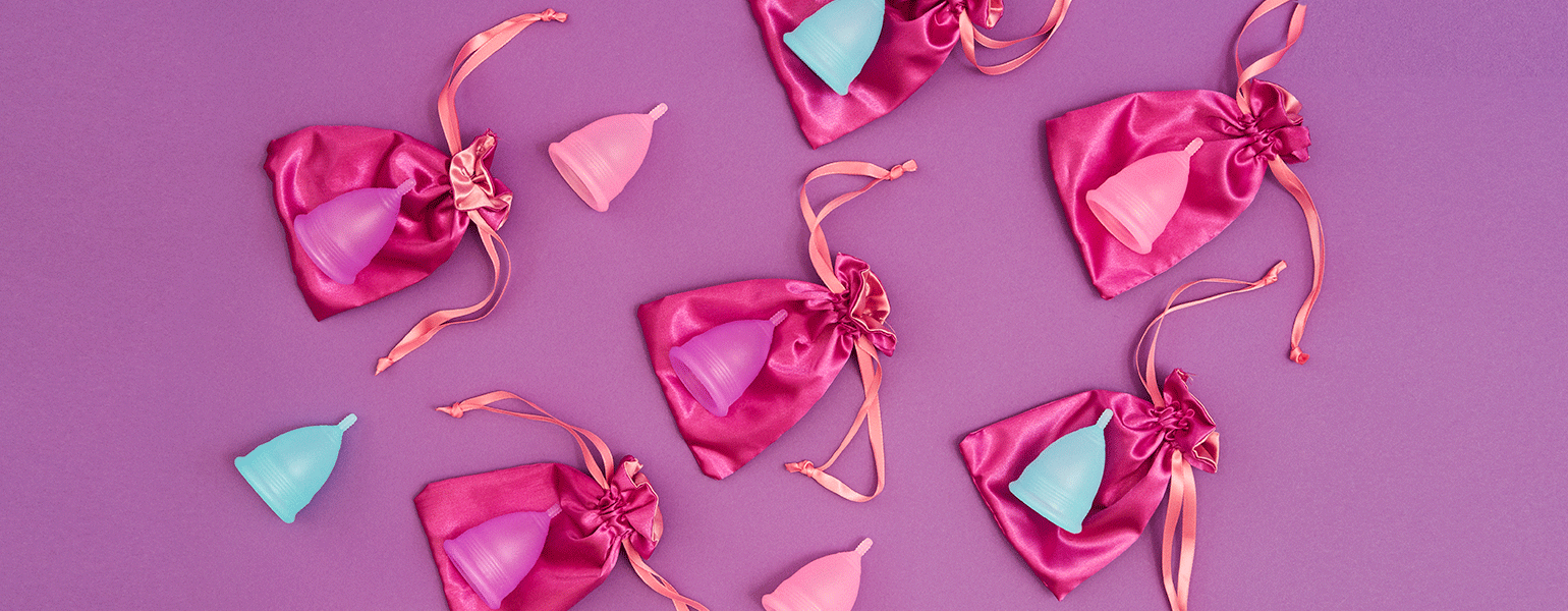 gif of menstrual cups on silk bags