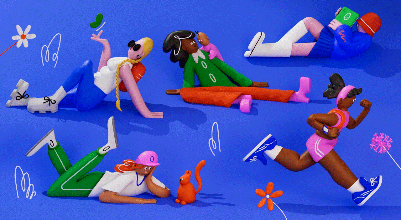 illustration gif of women doing activities that bring happiness
