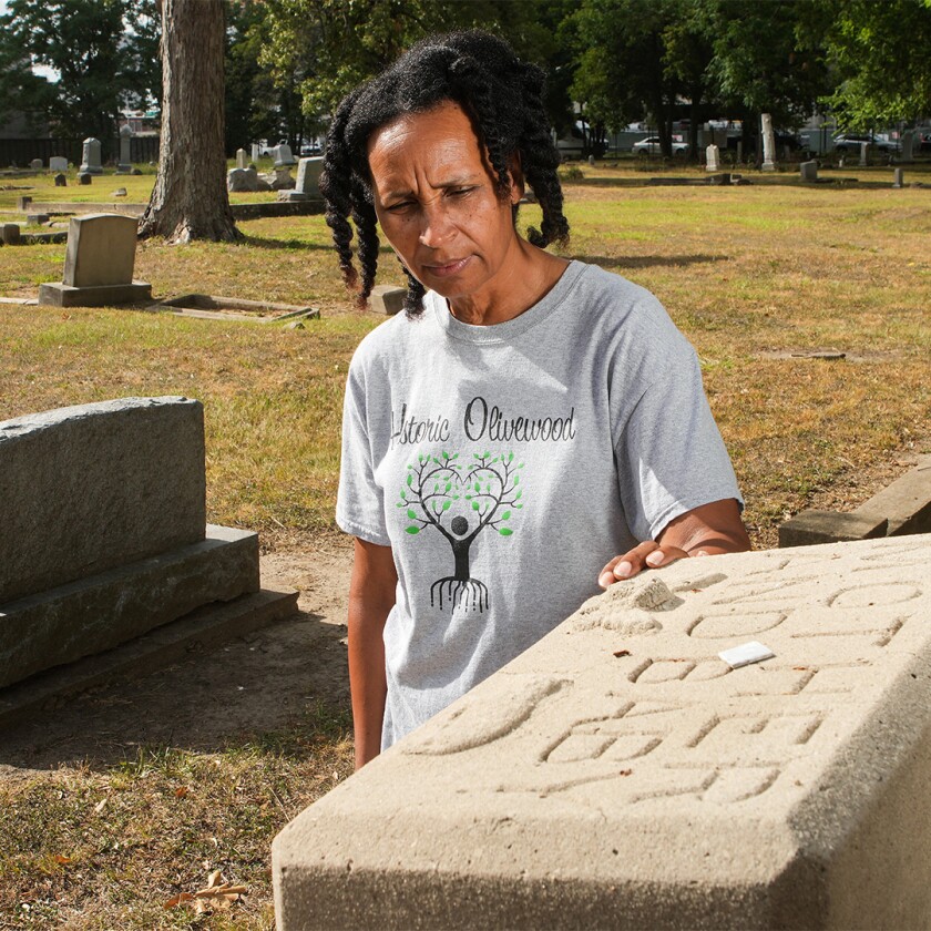 Margot Williams of Houston in Cemetery doing volunteer work