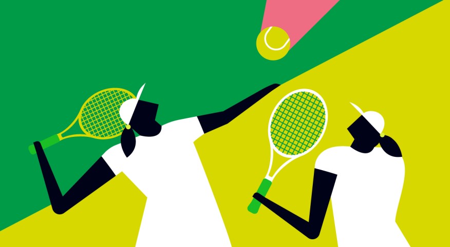 illustration of two women playing tennis, sports, tennis