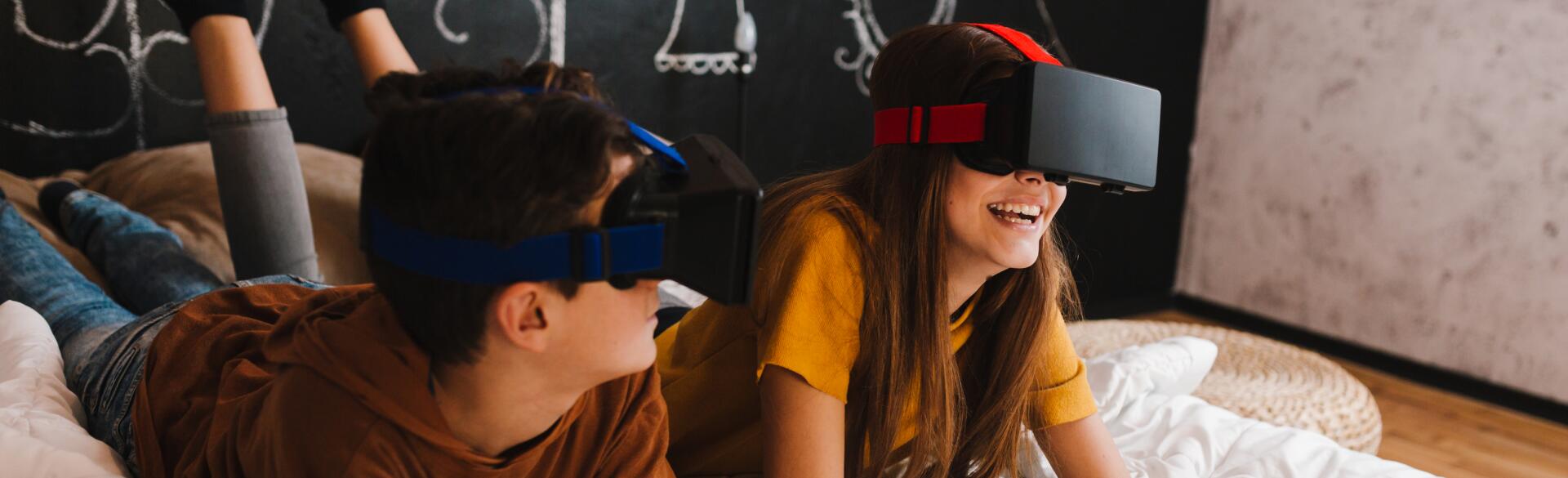 Teenagers With Vr Glasses Having Fun