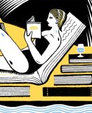 illustration of woman reading surrounded by books, summer reads