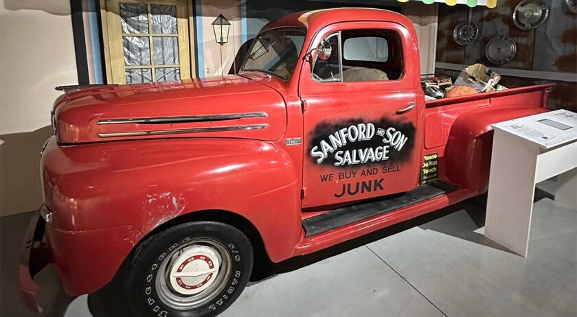 red, vintage ’50 Mercury pickup truck from the television series Sanford and Son
