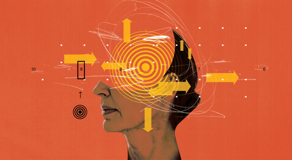 illustration of woman with spinning circles over her mind