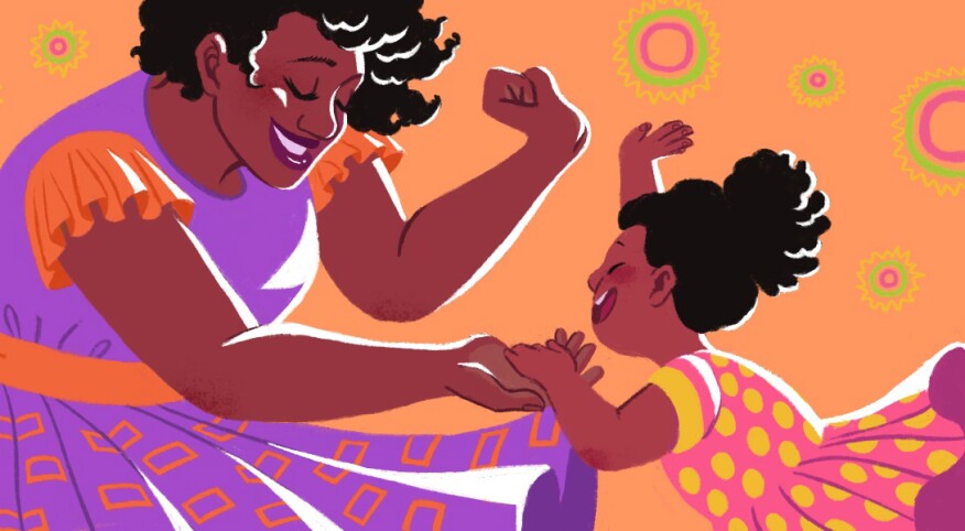 illustration of mother and daughter dancing