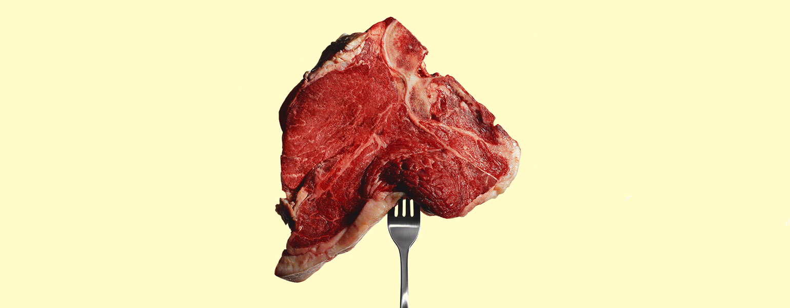 gif of red meat on a fork being covered up by grains 