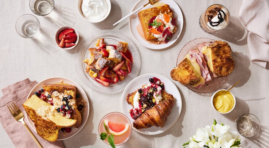 Different types of French toast on a table