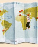 illustration of woman placing a red pin on world map