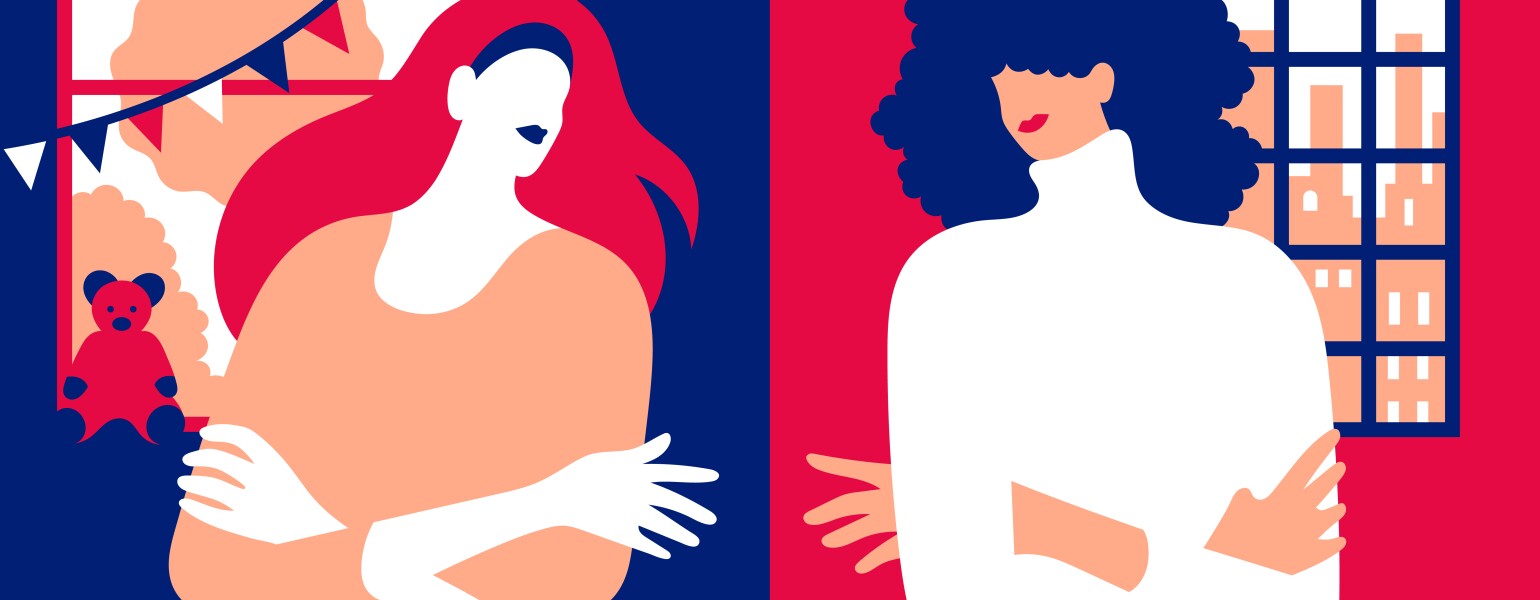 illustration of two ladies extending their hands towards each other