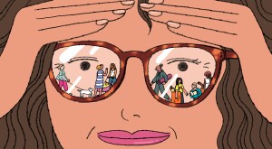 illustration of woman wearing glasses with reflection of finding different friends by Hye Jin Chung