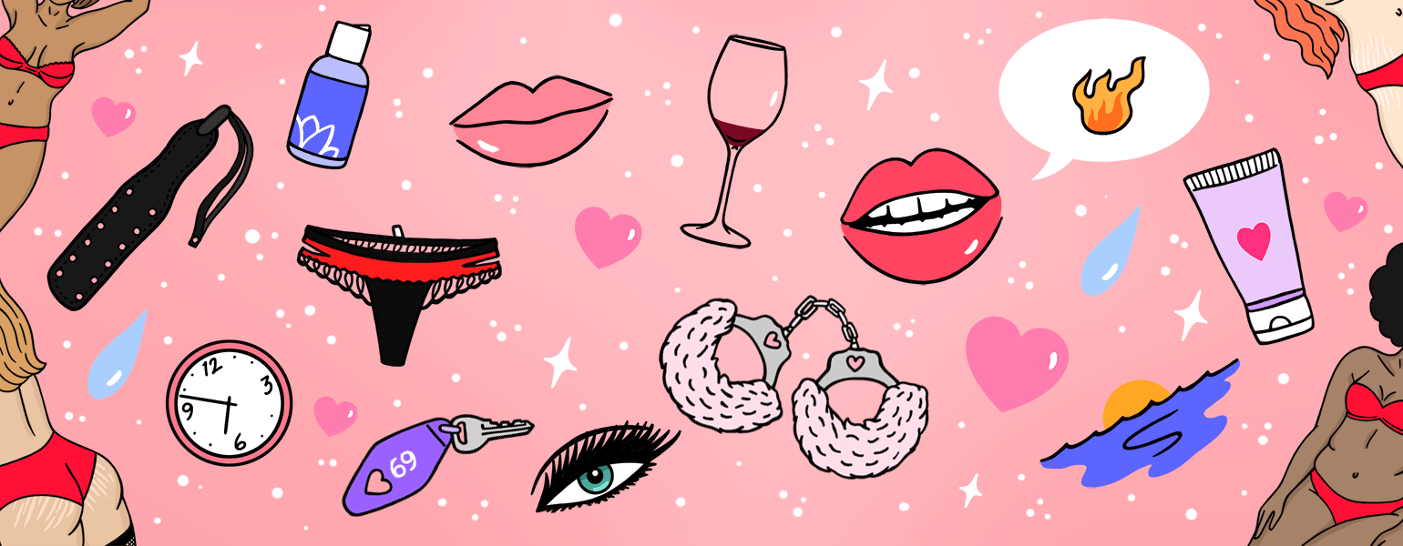 Graphic of sexual icons such as thong and handcuffs