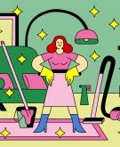 illustration of woman cleaning her living room, tips from cleaner