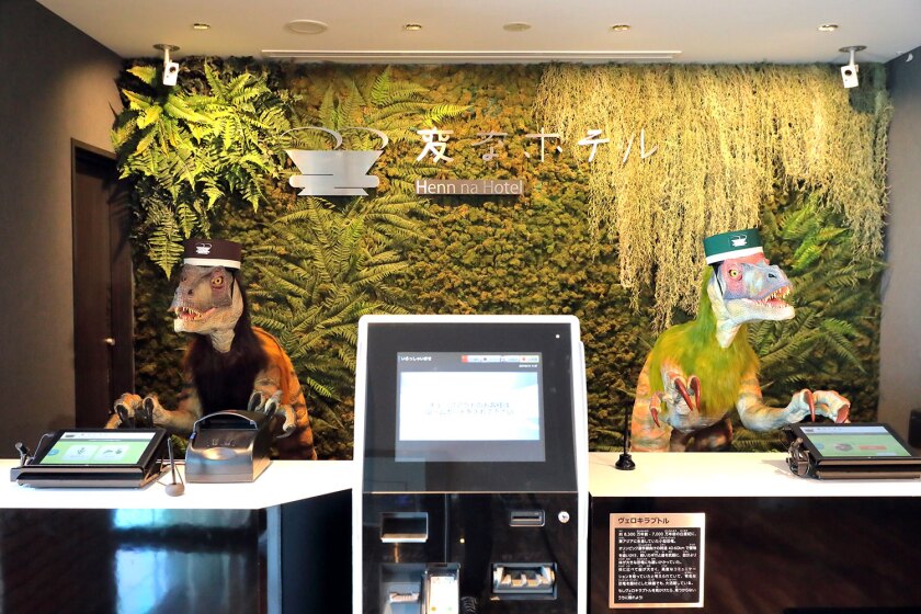 Robot front desk at Henn na Hotel in Tokyo, Japan.