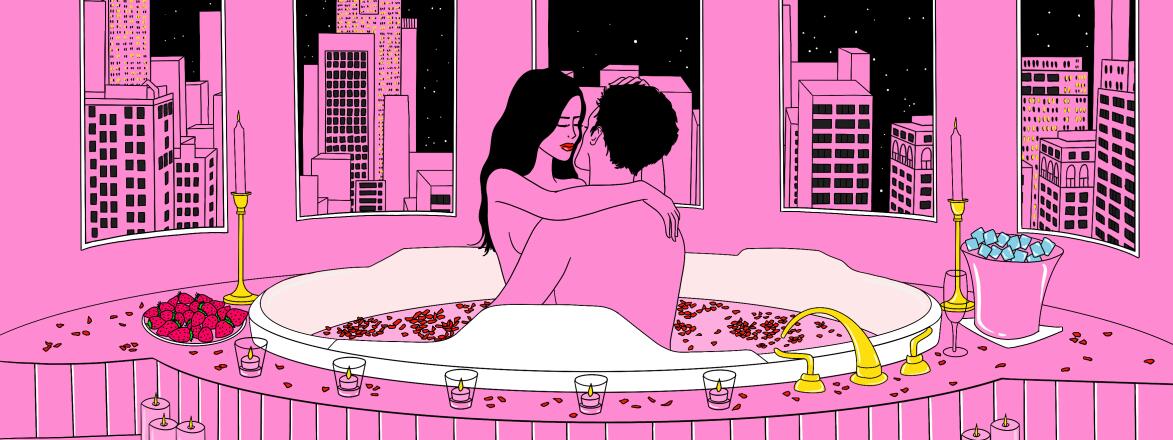 Illustration of a couple spicing it up by making love in bathtub.