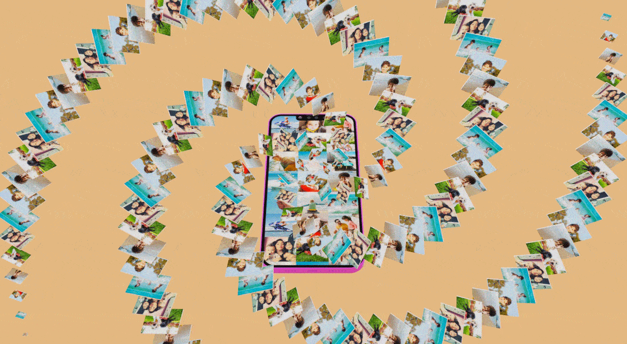 Many photos swirling into a smart phone