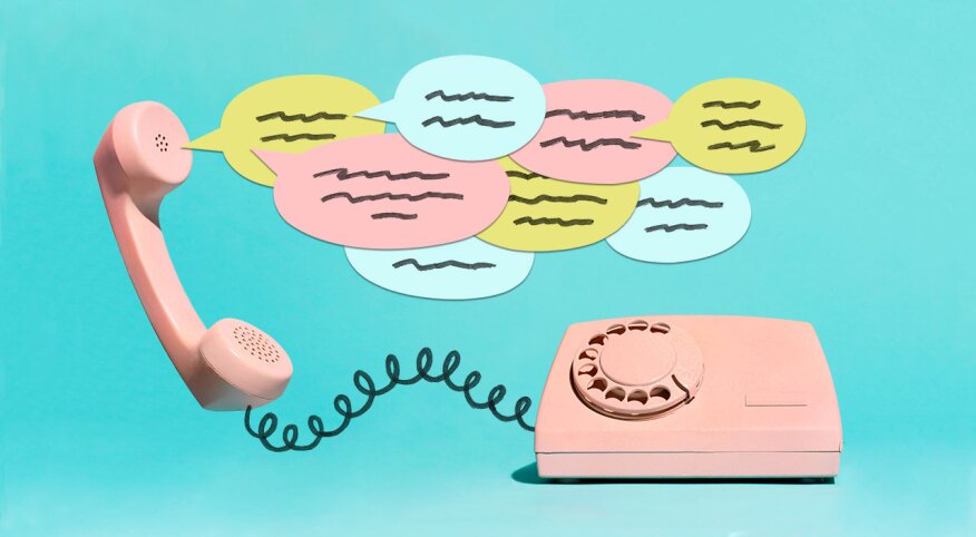 photo illustration of phone with speech bubbles, advice, talking
