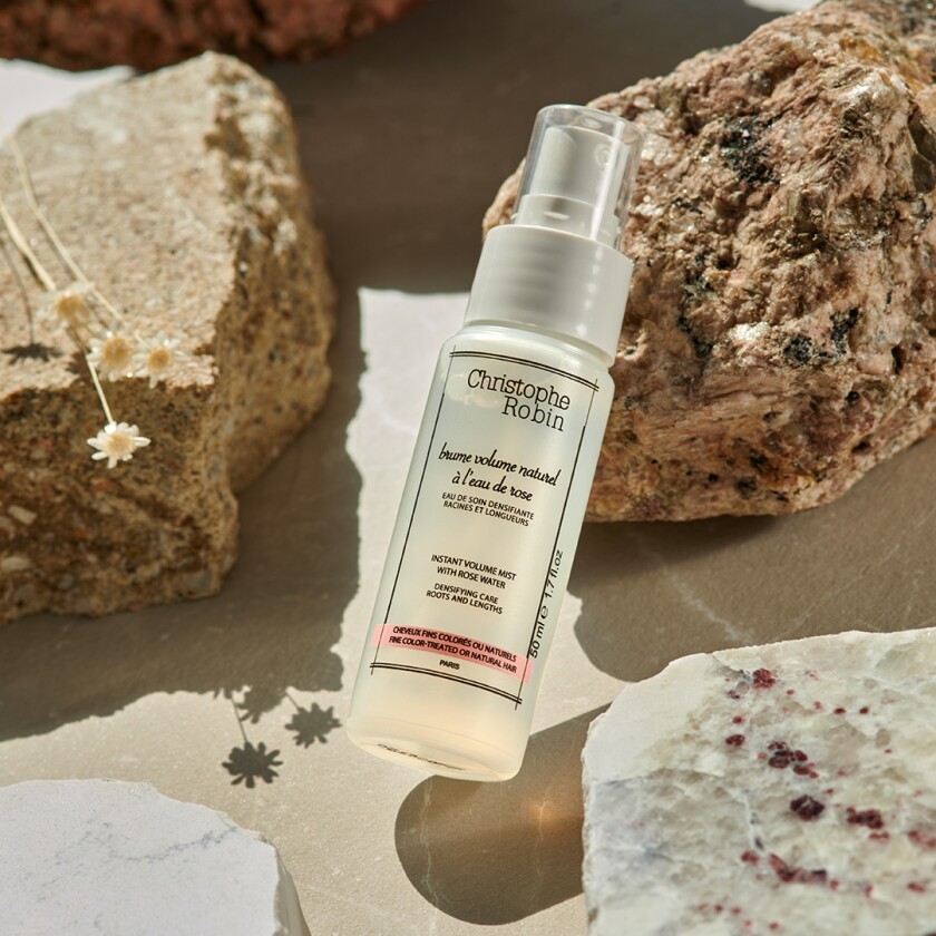 Christophe Robin hair spray photographed on rocks