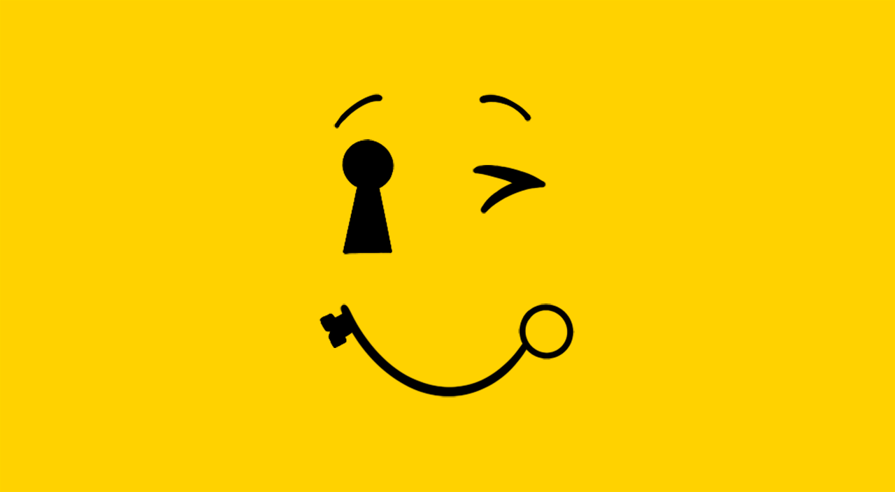 gif illustration of smiling winking face, key to happiness