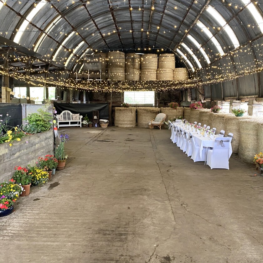 cleaned up cow barn ready for a wedding reception