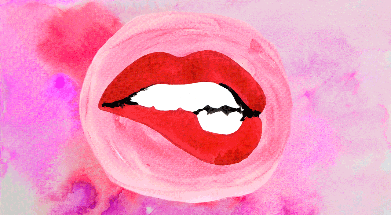 Illustration of mouth biting lip 
