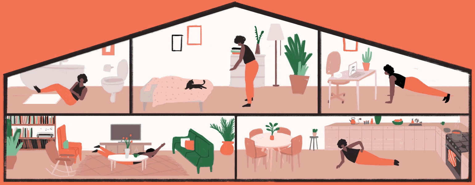 gif of lady doing different exercises in her home by maya ish-shalom