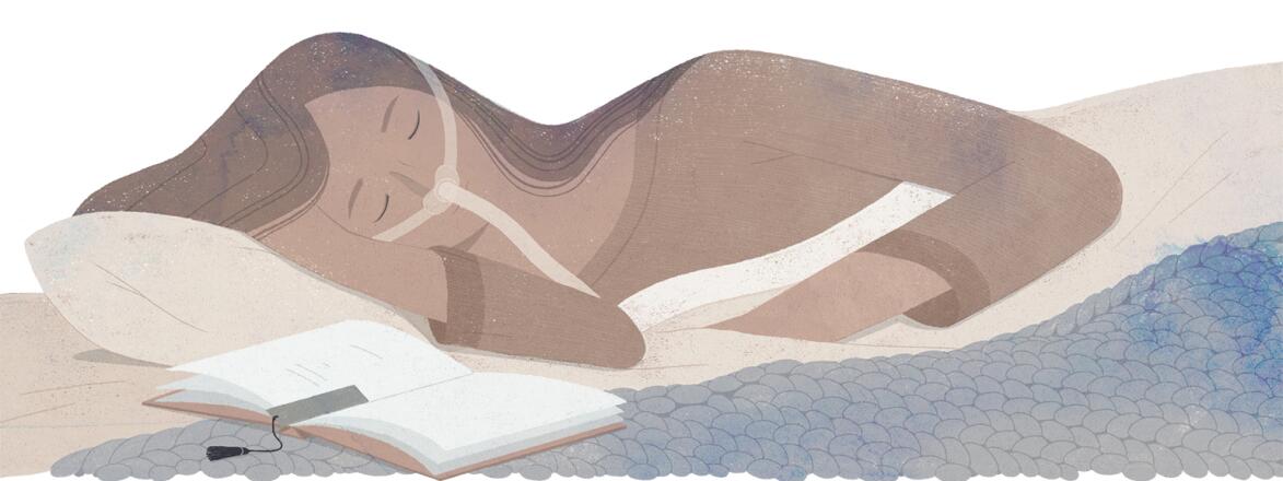 illustration of woman laying in bed with cpap machine on her nose
