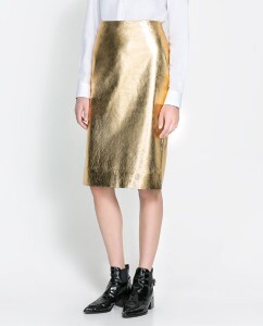 Zara Metallic Leather Skirt